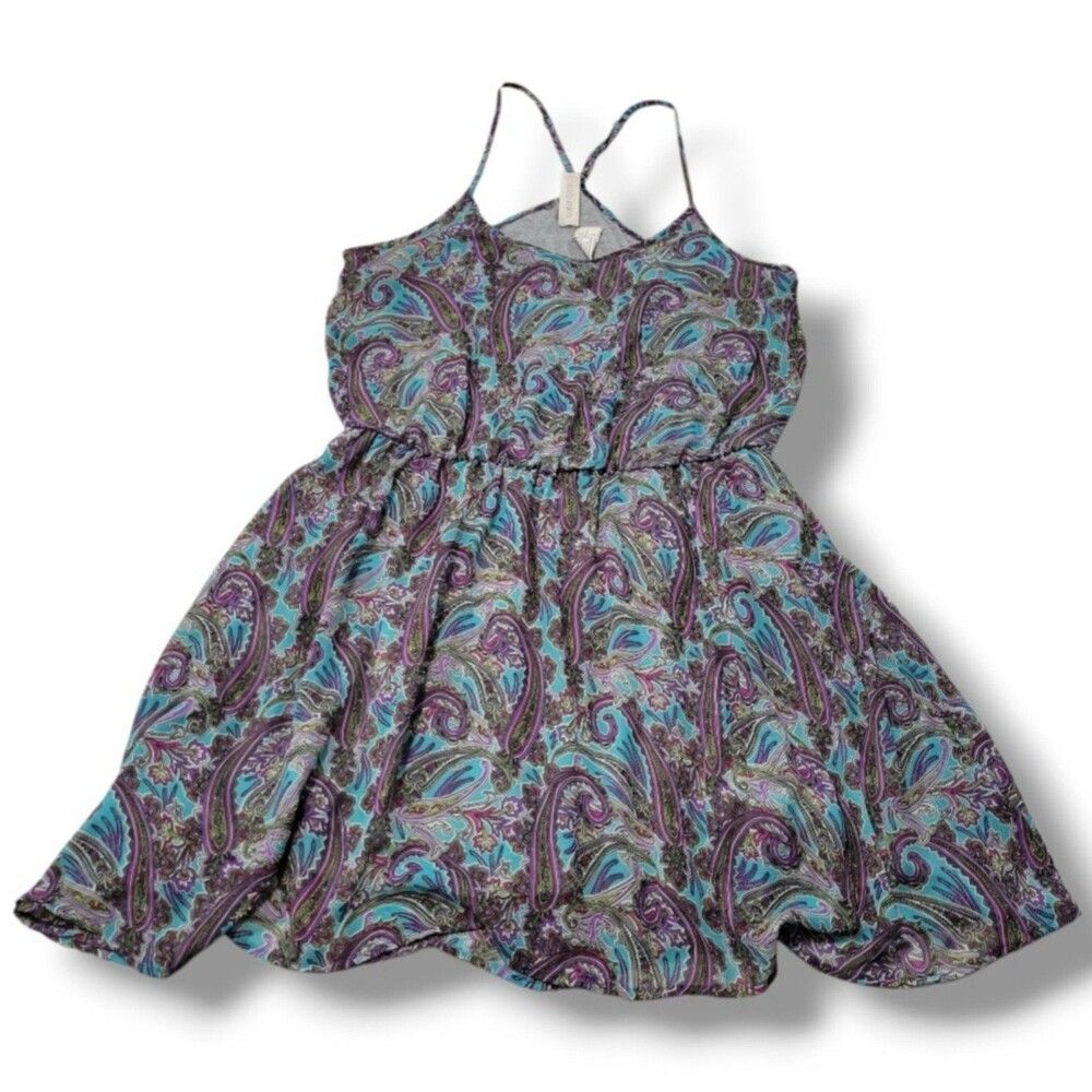 Mimi Chica Dress Size Large Womens Mini Dress Sleeveless Spaghetti Strap Paisley
